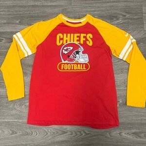 Nike Chiefs Football Raglan‎ Long Sleeve T-Shirt Red Gold Stripes Size L